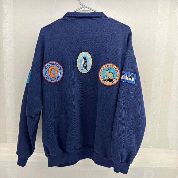 Marine Expeditions Antarctica Navy Pullover Patches Worlds End Penguins Mens XL - Picture 2 of 8